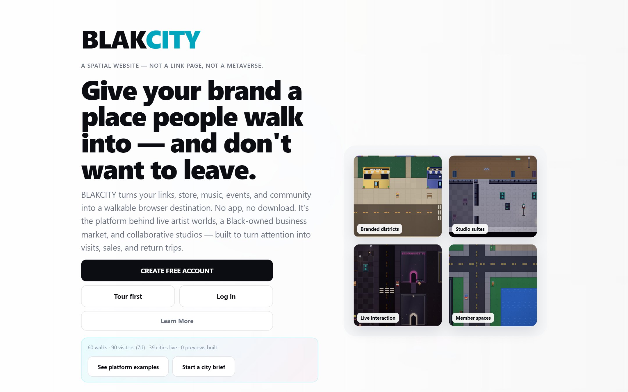 BlakCity — a walkable 2D city platform