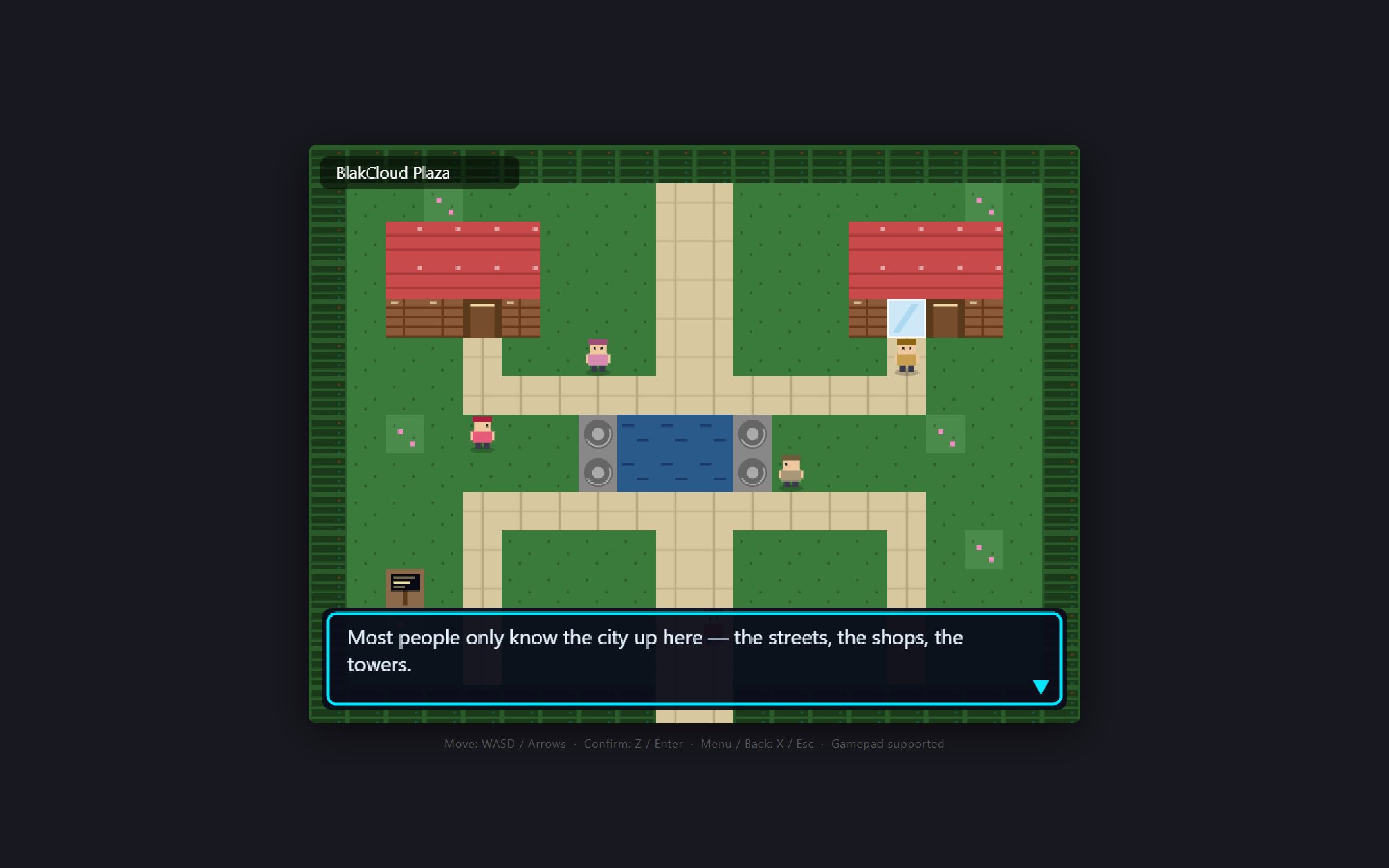 MACHI — overworld gameplay in BlakCloud Plaza